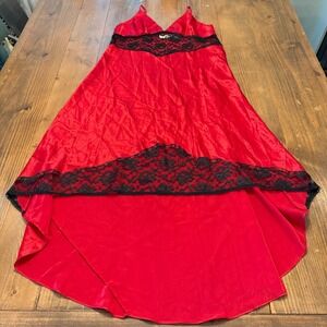 Victoria's Secret VTG Gold Label Red Satin Lace Midi Lingerie Slip Dress Large